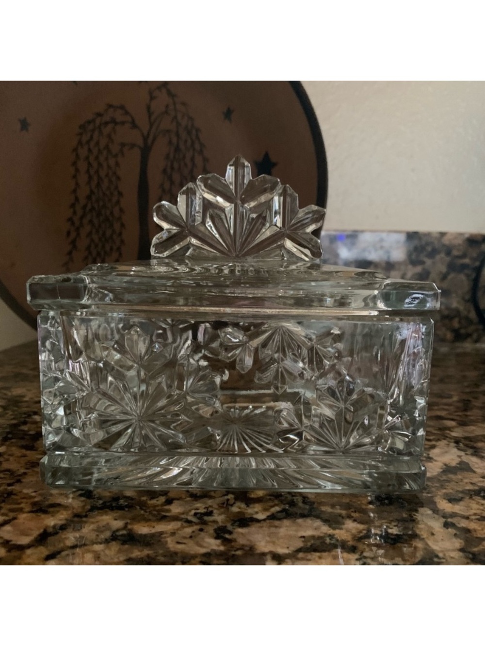 Vintage Diamond Cut Rectangular Glassware with Lid